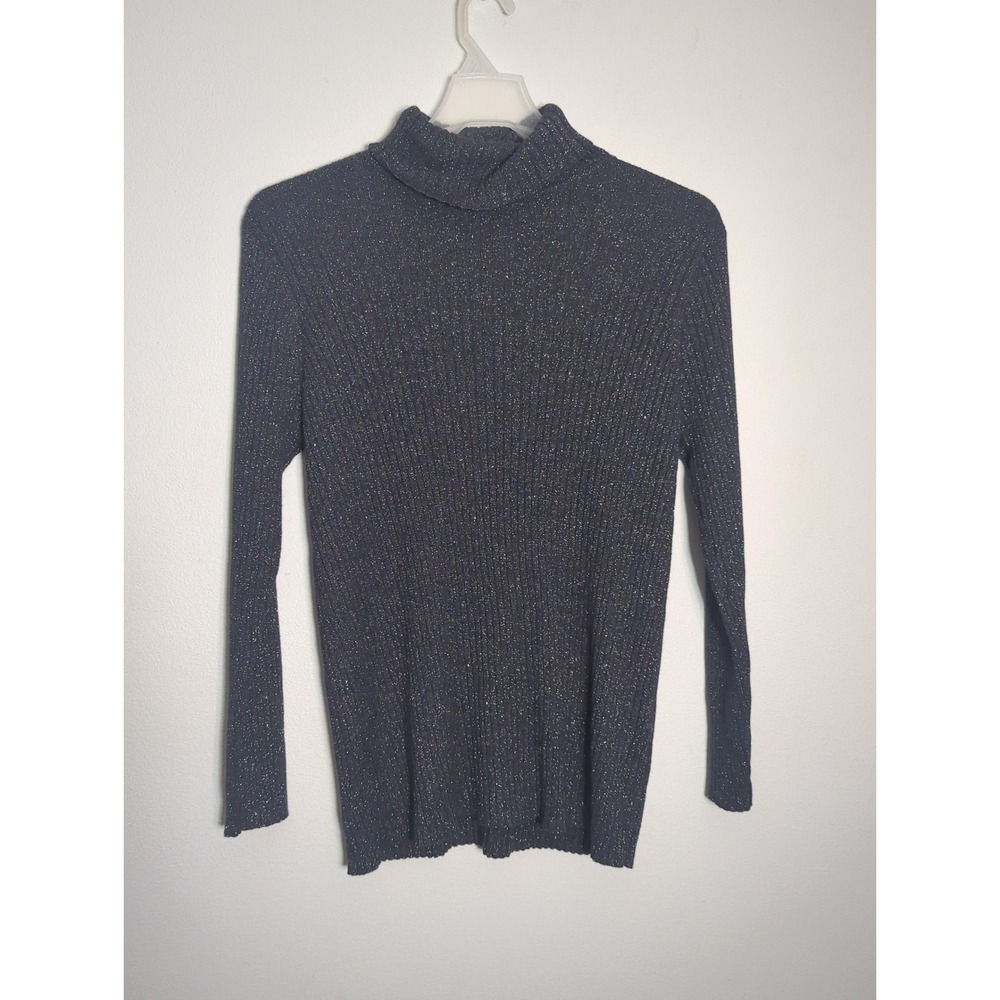 Chicos Womens Ribbed Metallic Turtleneck Sweater Christmas Holiday NYE XL Size 3